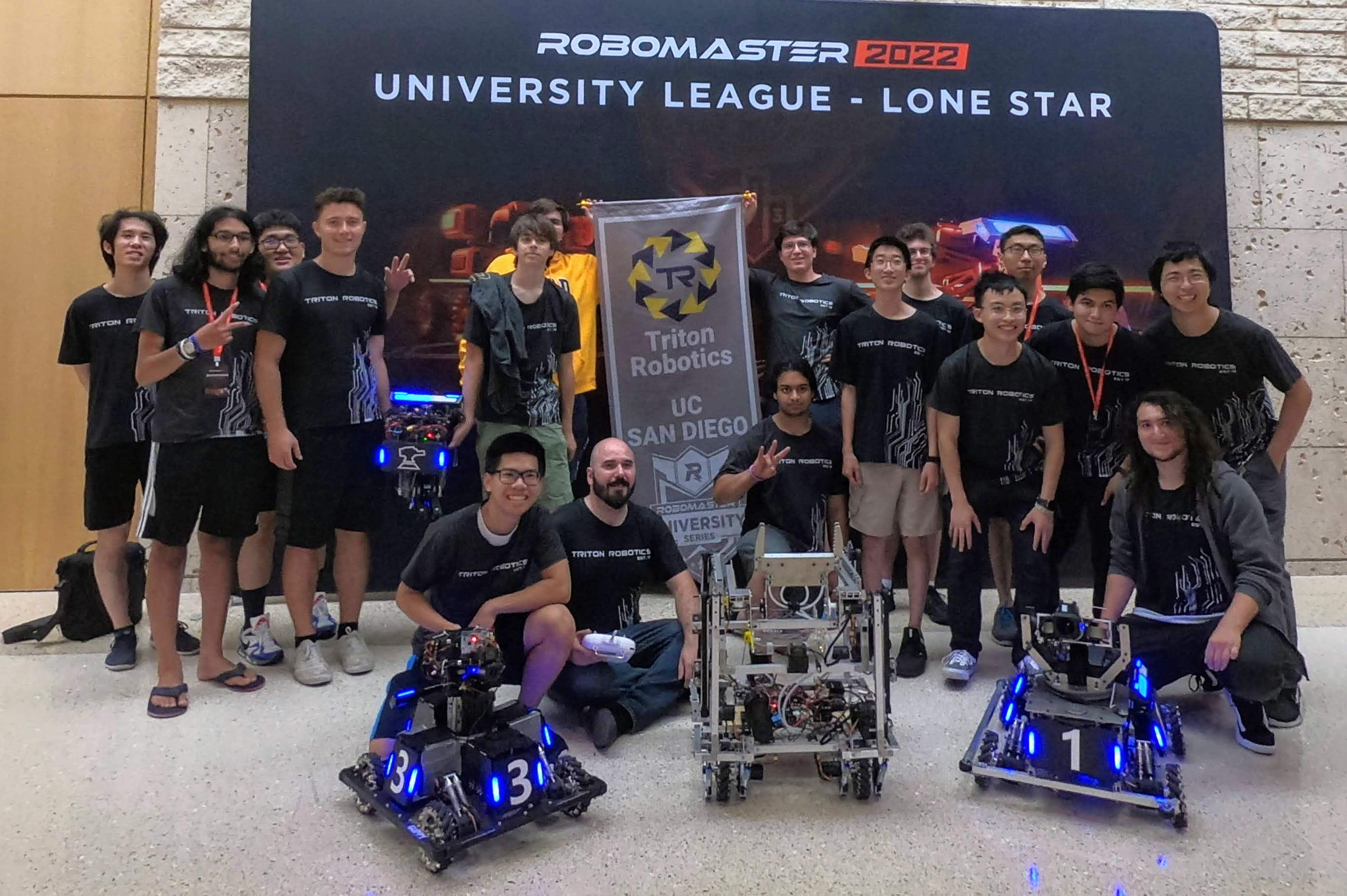 Triton Robotics members and robots at the 2022 RoboMaster University League competition