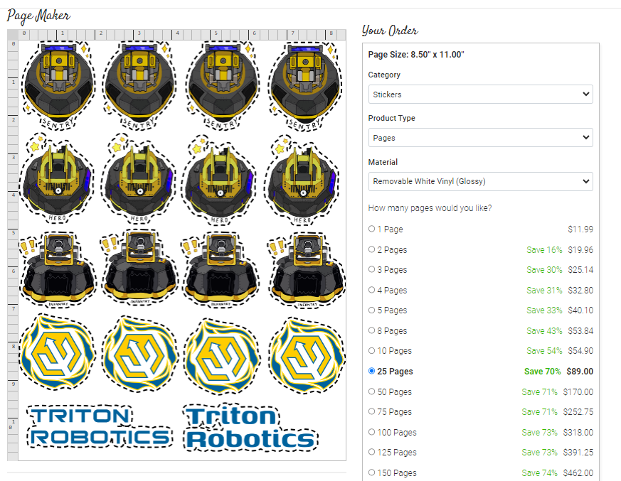 Triton Robotics stickers created by the Marketing and Design team